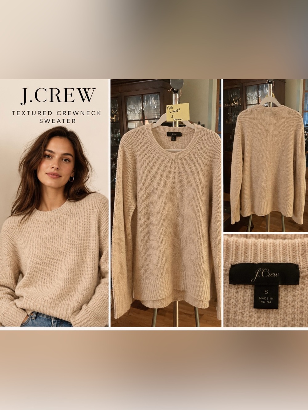 J.Crew Textured Crewneck Sweater in Beige Size Small
